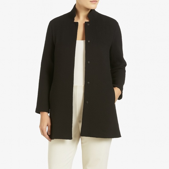 EILEEN FISHER Rippled Organic Cotton Double Weave Long Blazer Jacket R19RRD - Picture 1 of 10